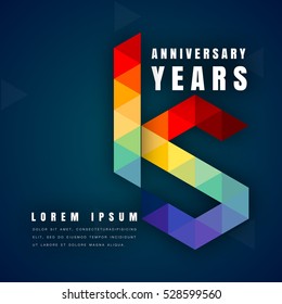 Anniversary emblems celebration logo, 15th birthday vector illustration, with dark blue background, modern geometric style and colorful polygonal design. 15 anniversary template design