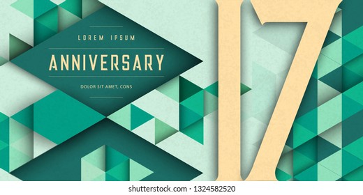 Anniversary emblems celebration logo, 17th birthday vector illustration, with texture background, modern geometric style and colorful polygonal design. 17 Anniversary template design, geometric design