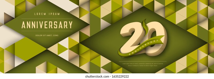 Anniversary emblems celebration logo, 20th birthday vector illustration, with texture background, modern geometric style and colorful polygonal design. 20 Anniversary template design, geometric design