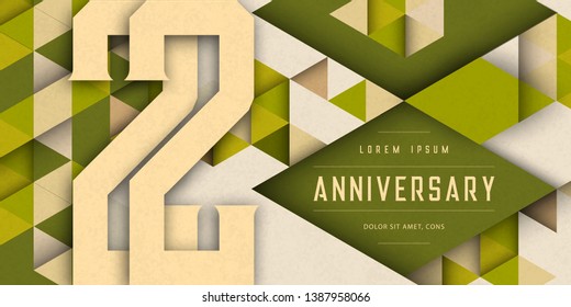 Anniversary emblems celebration logo, 22nd birthday vector illustration, with texture background, modern geometric style and colorful polygonal design. 22 Anniversary template design, geometric design
