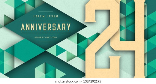 Anniversary emblems celebration logo, 24th birthday vector illustration, with texture background, modern geometric style and colorful polygonal design. 24 Anniversary template design, geometric design