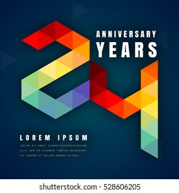 Anniversary emblems celebration logo, 24th birthday vector illustration, with dark blue background, modern geometric style and colorful polygonal design. 24 anniversary template design