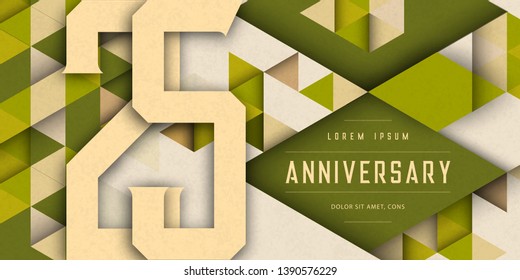 Anniversary emblems celebration logo, 25th birthday vector illustration, with texture background, modern geometric style and colorful polygonal design. 25 Anniversary template design, geometric design