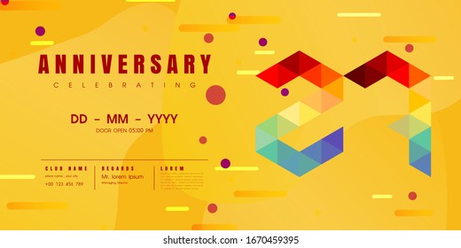 Anniversary emblems celebration logo, 27th birthday vector illustration, with yellow background, modern geometric style and colorful polygonal design. 27 anniversary template design