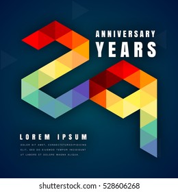 Anniversary emblems celebration logo, 29th birthday vector illustration, with dark blue background, modern geometric style and colorful polygonal design. 29 anniversary template design