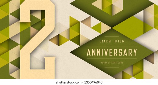 Anniversary emblems celebration logo, 2nd birthday vector illustration, with texture background, modern geometric style and colorful polygonal design. 2 Anniversary template design, geometric design