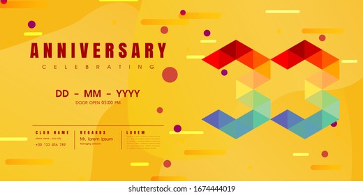 Anniversary emblems celebration logo, 33rd birthday vector illustration, with yellow background, modern geometric style and colorful polygonal design. 33 anniversary template design