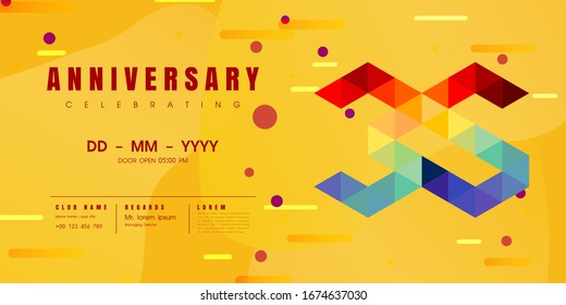 Anniversary emblems celebration logo, 35th birthday vector illustration, with yellow background, modern geometric style and colorful polygonal design. 35 anniversary template design
