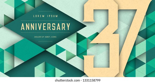 Anniversary emblems celebration logo, 37th birthday vector illustration, with texture background, modern geometric style and colorful polygonal design. 37 Anniversary template design, geometric design