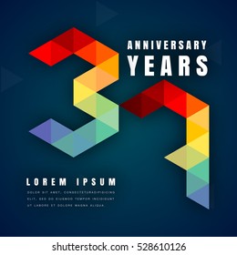 Anniversary emblems celebration logo, 37th birthday vector illustration, with dark blue background, modern geometric style and colorful polygonal design. 37 anniversary template design