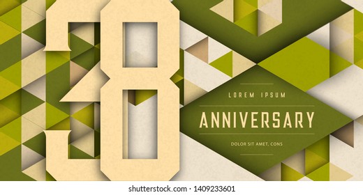 Anniversary emblems celebration logo, 38th birthday vector illustration, with texture background, modern geometric style and colorful polygonal design. 38 Anniversary template design, geometric design