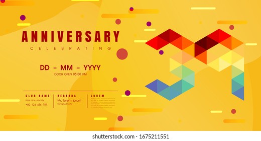 Logo de la celebración del aniversario, ilustración vectorial de 39 años, con fondo amarillo, estilo geométrico moderno y diseño polígonal colorido. Diseño de plantillas de 38 años