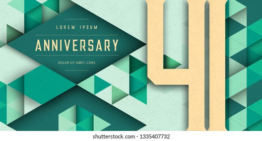 Anniversary emblems celebration logo, 41st birthday vector illustration, with texture background, modern geometric style and colorful polygonal design. 41 Anniversary template design, geometric design