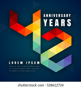 Anniversary emblems celebration logo, 42nd birthday vector illustration, with dark blue background, modern geometric style and colorful polygonal design. 42 anniversary template design