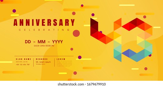 Anniversary emblems celebration logo, 43rd birthday vector illustration, with yellow background, modern geometric style and colorful polygonal design. 43 anniversary template design