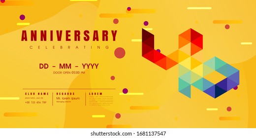 Anniversary emblems celebration logo, 46th birthday vector illustration, with yellow background, modern geometric style and colorful polygonal design. 46 anniversary template design