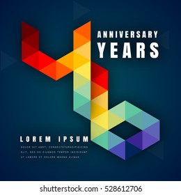 Anniversary emblems celebration logo, 46th birthday vector illustration, with dark blue background, modern geometric style and colorful polygonal design. 46 anniversary template design