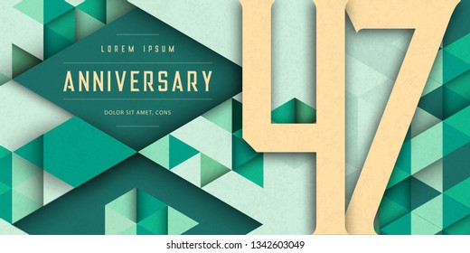 Anniversary emblems celebration logo, 47th birthday vector illustration, with texture background, modern geometric style and colorful polygonal design. 47 Anniversary template design, geometric design