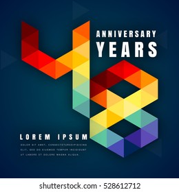 Anniversary emblems celebration logo, 48th birthday vector illustration, with dark blue background, modern geometric style and colorful polygonal design. 48 anniversary template design