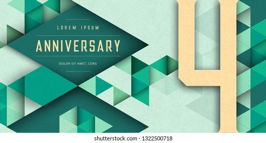 Anniversary emblems celebration logo, 4th birthday vector illustration, with texture background, modern geometric style and colorful polygonal design. 4 Anniversary template design, geometric design