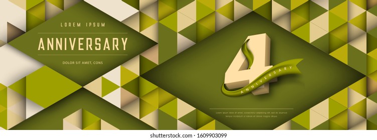 Anniversary emblems celebration logo, 4th birthday vector illustration, with texture background, modern geometric style and colorful polygonal design. 4 Anniversary template design, geometric design