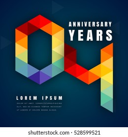 Anniversary emblems celebration logo, 4th birthday vector illustration, with dark blue background, modern geometric style and colorful polygonal design. 4 anniversary template design