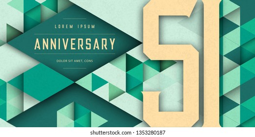 Anniversary emblems celebration logo, 51st birthday vector illustration, with texture background, modern geometric style and colorful polygonal design. 51 Anniversary template design, geometric design