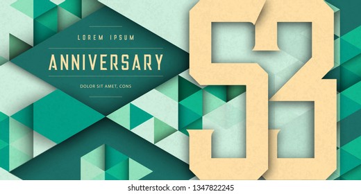 Anniversary emblems celebration logo, 53rd birthday vector illustration, with texture background, modern geometric style and colorful polygonal design. 53 Anniversary template design, geometric design