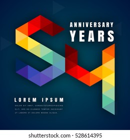 Anniversary emblems celebration logo, 54th birthday vector illustration, with dark blue background, modern geometric style and colorful polygonal design. 54 anniversary template design