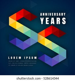Logo de la celebración del aniversario, ilustración vectorial de 55 años, con fondo azul oscuro, estilo geométrico moderno y diseño polígonal colorido. Diseño de plantillas de 55 años