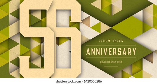 Anniversary emblems celebration logo, 56th birthday vector illustration, with texture background, modern geometric style and colorful polygonal design. 56 Anniversary template design, geometric design