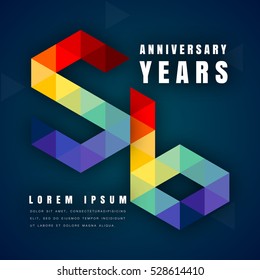 Anniversary emblems celebration logo, 56th birthday vector illustration, with dark blue background, modern geometric style and colorful polygonal design. 56 anniversary template design