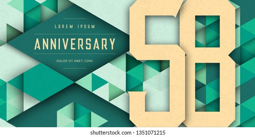 Anniversary emblems celebration logo, 58th birthday vector illustration, with texture background, modern geometric style and colorful polygonal design. 58 Anniversary template design, geometric design