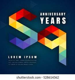 Anniversary emblems celebration logo, 59th birthday vector illustration, with dark blue background, modern geometric style and colorful polygonal design. 59 anniversary template design