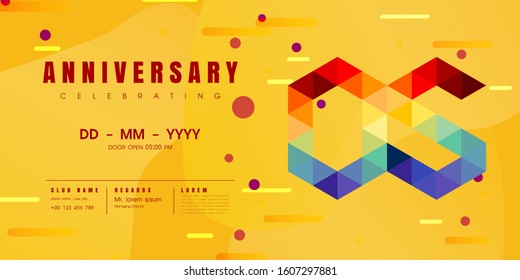Anniversary emblems celebration logo, 5th birthday vector illustration, with yellow background, modern geometric style and colorful polygonal design. 5 anniversary template design