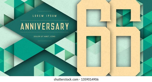 Anniversary emblems celebration logo, 66th birthday vector illustration, with texture background, modern geometric style and colorful polygonal design. 66 Anniversary template design, geometric design