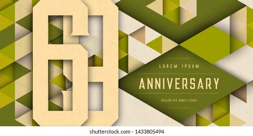 Anniversary emblems celebration logo, 69th birthday vector illustration, with texture background, modern geometric style and colorful polygonal design. 69 Anniversary template design, geometric design