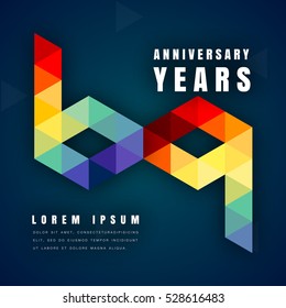 Anniversary emblems celebration logo, 69th birthday vector illustration, with dark blue background, modern geometric style and colorful polygonal design. 69 anniversary template design