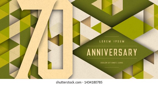Anniversary emblems celebration logo, 70th birthday vector illustration, with texture background, modern geometric style and colorful polygonal design. 70 Anniversary template design, geometric design