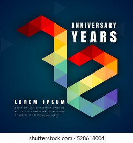 Anniversary emblems celebration logo, 72nd birthday vector illustration, with dark blue background, modern geometric style and colorful polygonal design. 72 anniversary template design