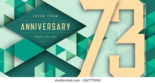 Anniversary emblems celebration logo, 73rd birthday vector illustration, with texture background, modern geometric style and colorful polygonal design. 73 Anniversary template design, geometric design