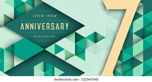 Anniversary emblems celebration logo, 7th birthday vector illustration, with texture background, modern geometric style and colorful polygonal design. 7 Anniversary template design, geometric design