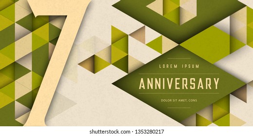 Anniversary emblems celebration logo, 7th birthday vector illustration, with texture background, modern geometric style and colorful polygonal design. 7 Anniversary template design, geometric design
