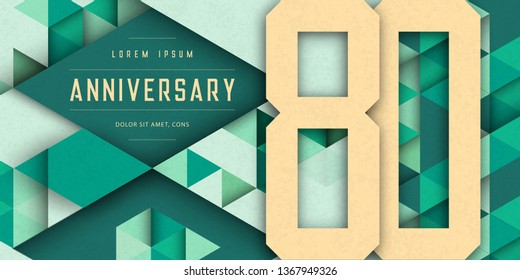 Anniversary emblems celebration logo, 80th birthday vector illustration, with texture background, modern geometric style and colorful polygonal design. 80 Anniversary template design, geometric design