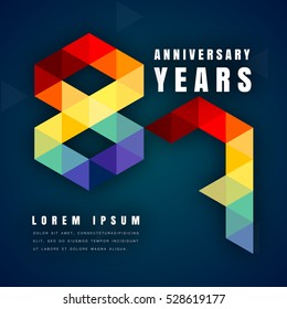 Anniversary emblems celebration logo, 87th birthday vector illustration, with dark blue background, modern geometric style and colorful polygonal design. 87 anniversary template design