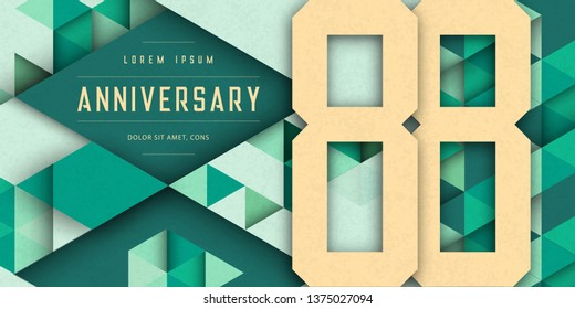 Anniversary emblems celebration logo, 88th birthday vector illustration, with texture background, modern geometric style and colorful polygonal design. 88 Anniversary template design, geometric design