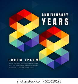 Anniversary emblems celebration logo, 88th birthday vector illustration, with dark blue background, modern geometric style and colorful polygonal design. 88 anniversary template design