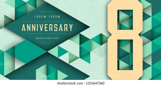 Anniversary emblems celebration logo, 8th birthday vector illustration, with texture background, modern geometric style and colorful polygonal design. 8 Anniversary template design, geometric design