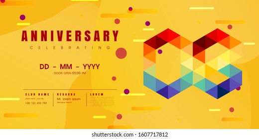 Anniversary emblems celebration logo, 8th birthday vector illustration, with yellow background, modern geometric style and colorful polygonal design. 8 anniversary template design