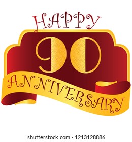 Anniversary emblems with decorated numbers. Creative vector layout for invitation and greeting card. Ninety